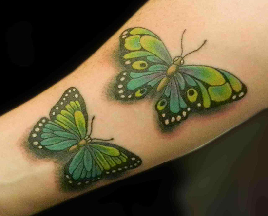 3D Green Realistic Butterfly Tattoo