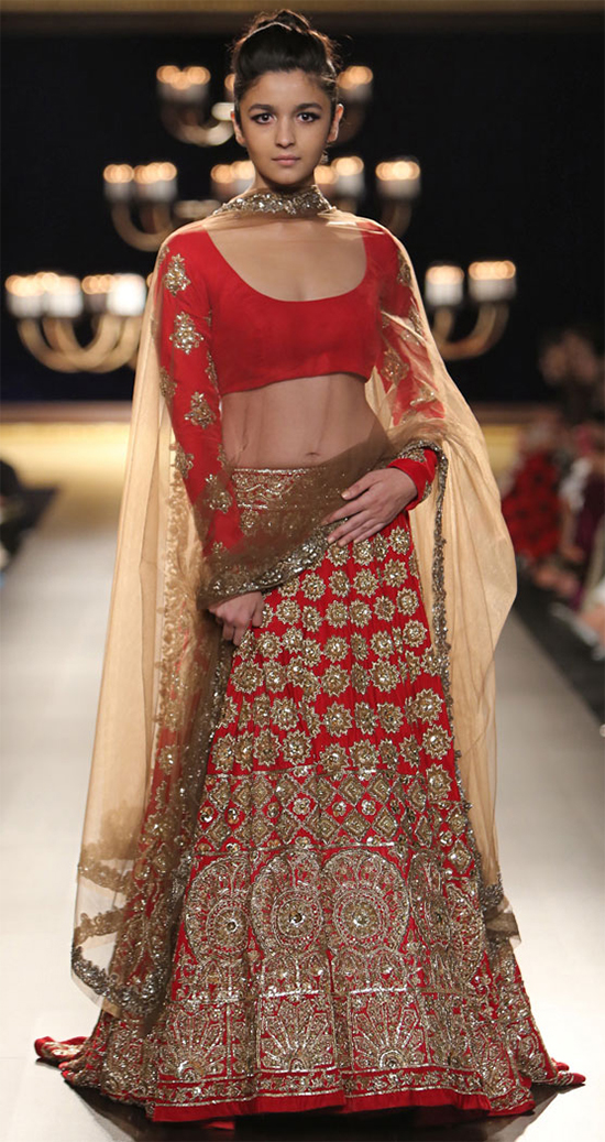 Alia Bhatt In Red Designer Lehenga