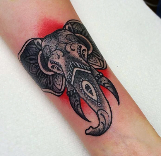 Amazing Elephant Head Tattoo On Wrist