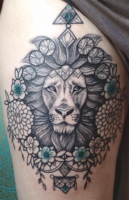 Amazing Lion Tattoo On Thigh