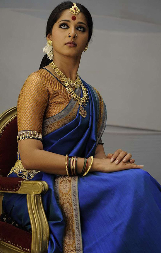 Anushka In Blue Pattu Saree