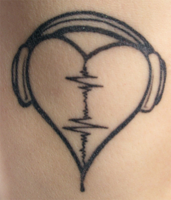 Awesome Headphones Tattoo With a Heart