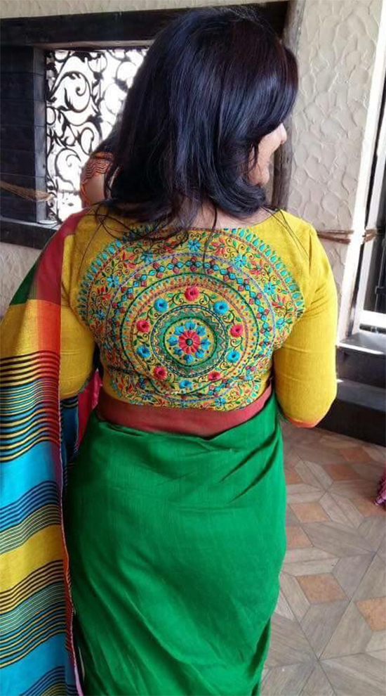 Beautiful Handloom Embroidery Blouse With Back Boat Neck