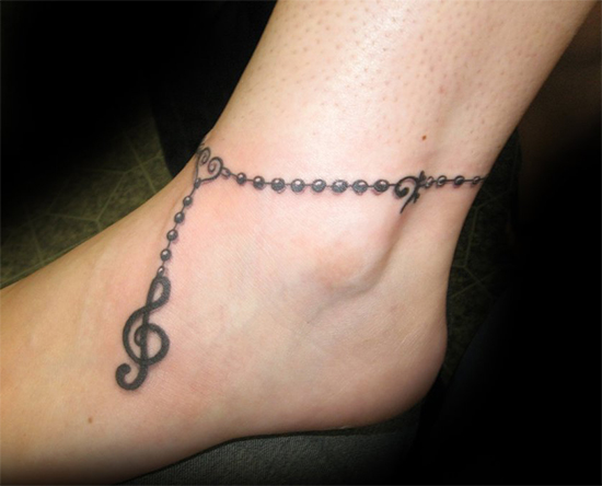 Bracelet Chain Tattoo On Ankle With Music Note