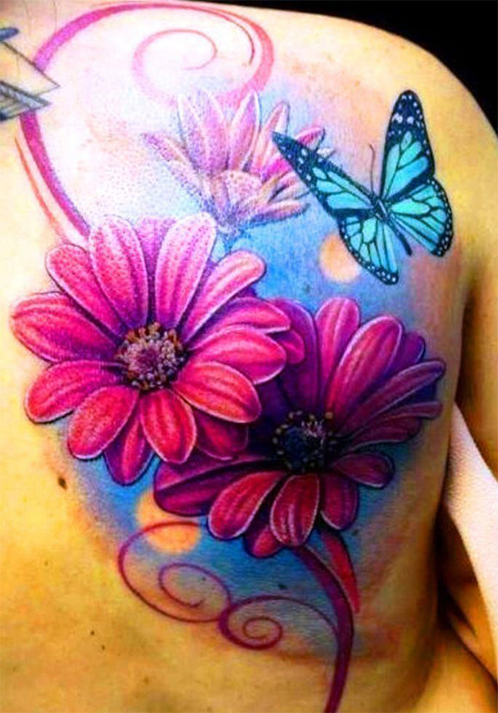 Butterfly Desi Flower Tattoo