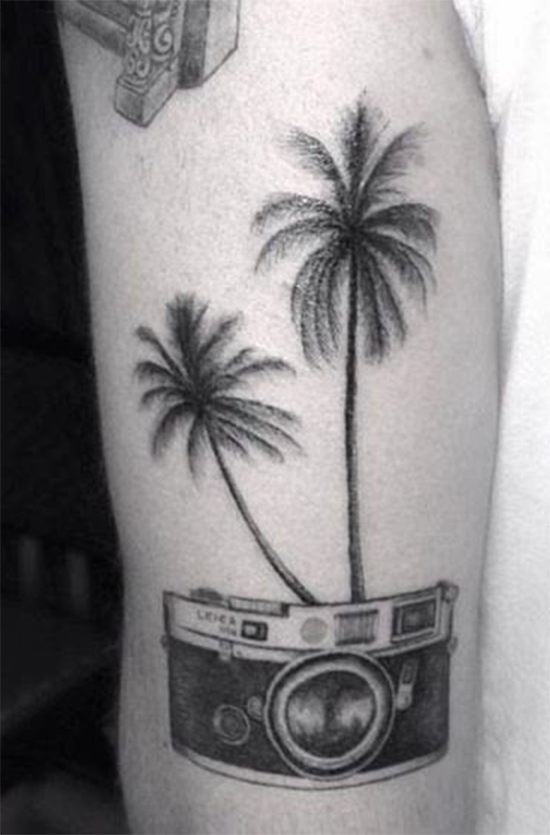 Camera And Palm Tree Tattoo