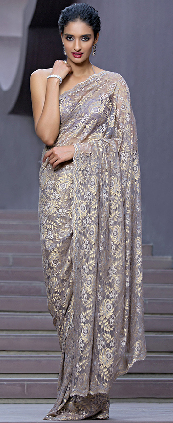 Chantilly Lace Saree Embellished With Swarovski
