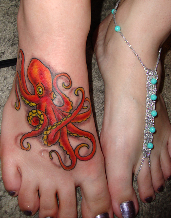Colourfull Octopus Tattoo On Ankle