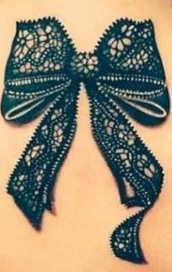 Cute Lace Bow Tattoo On Back