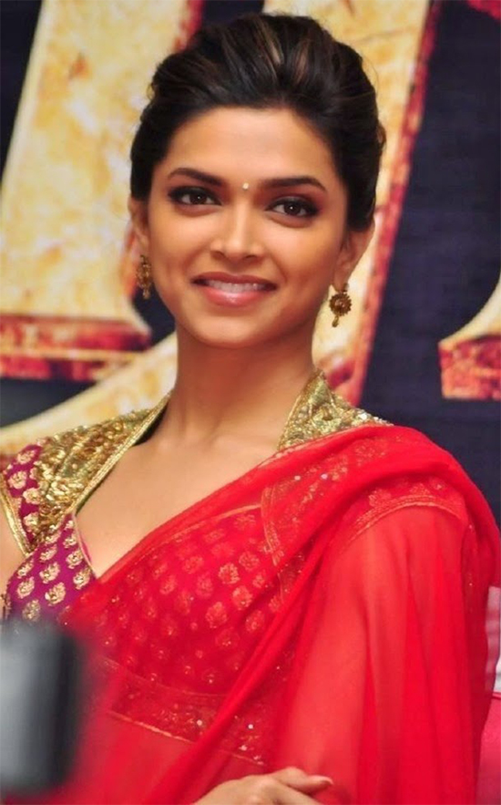 Deepika Padukone in Red Transparent Saree