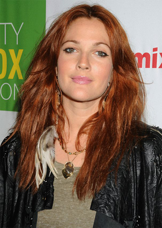 Drew Barrymore Long, Chic Red Hairstyle
