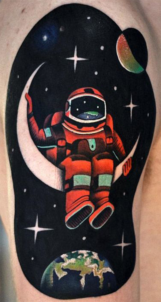 Fantastic Psychedelic Astronaut Tattoo On Arm