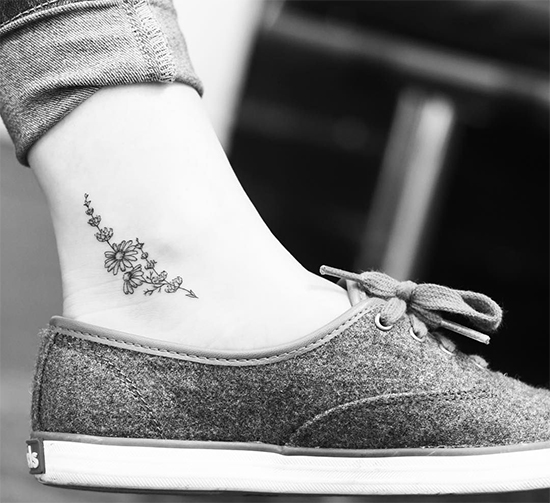 Flower Ankle Tattoos On Leg