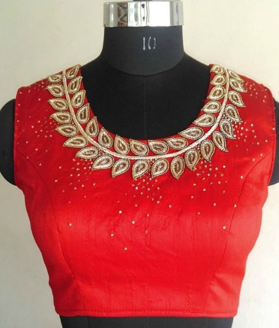 Jewel Neck Blouse With Embroidery Motifs