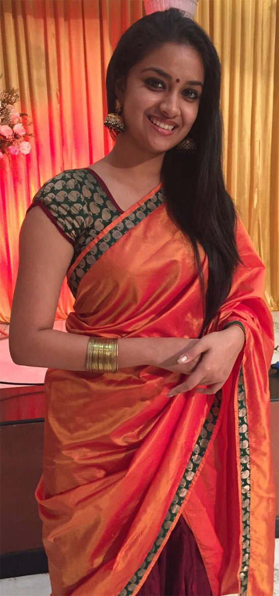 Keerthi Suresh Awesome Look In Orange Saree