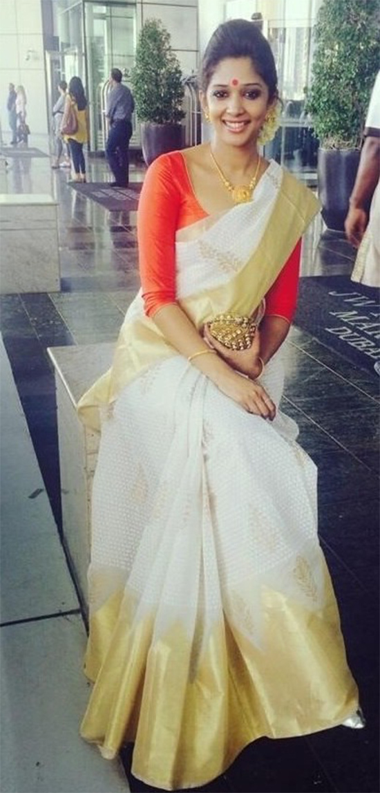 Kerala Saree With Red Color Long Sleeve Saree Blouse