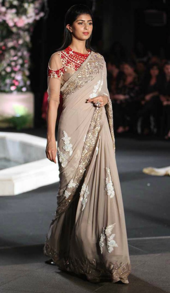 Light Warm Grey Saree Embellished With Sequins