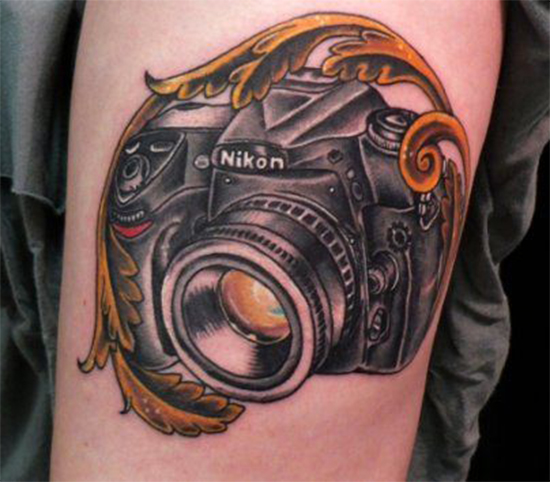 Nikon Camera Tattoo On Shoulder