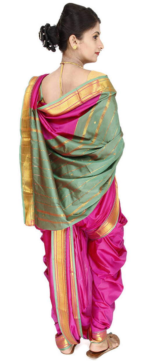 Pink Plain Cotton Silk Nauvari Saree