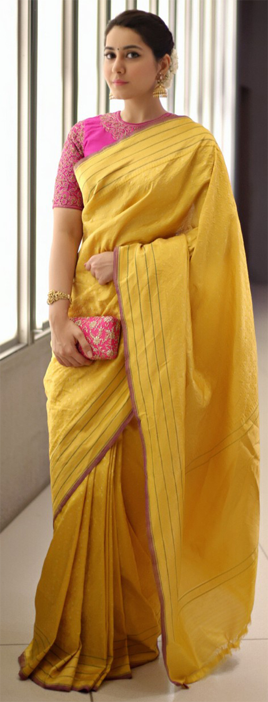 Raashi Khanna In Yellow Saree With Pink Blouse
