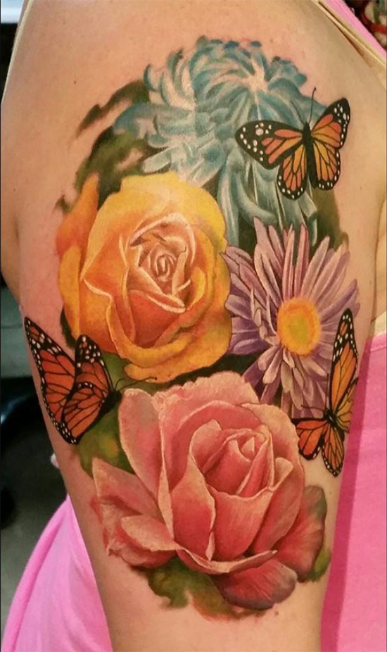 Realistic Flowers And Butterflies Design