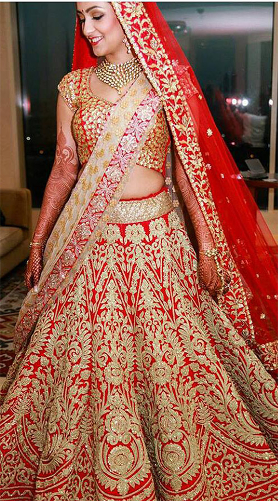 Red Color Bridal Lehenga Wear With Golden Embroidered All Over