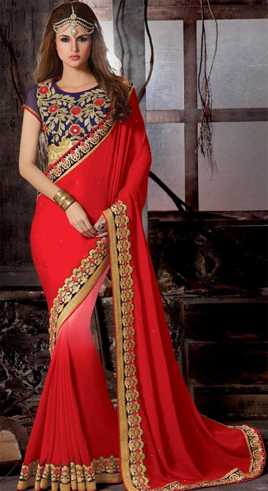 Red Colour Embroidered Georgette Saree