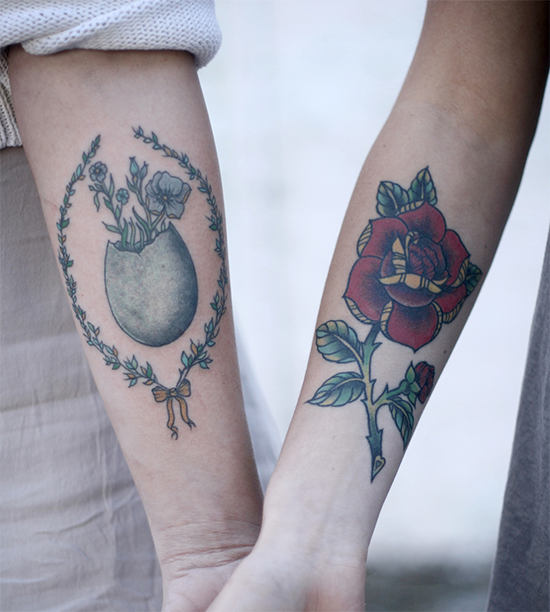 Romantic Couple Flowers Tattoo
