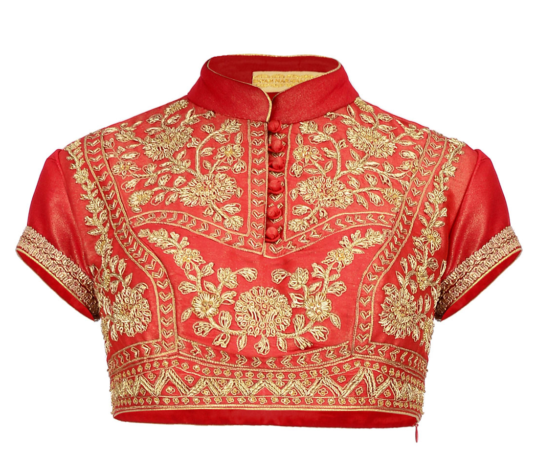 Rose Red Blouse With Zari Embroidery
