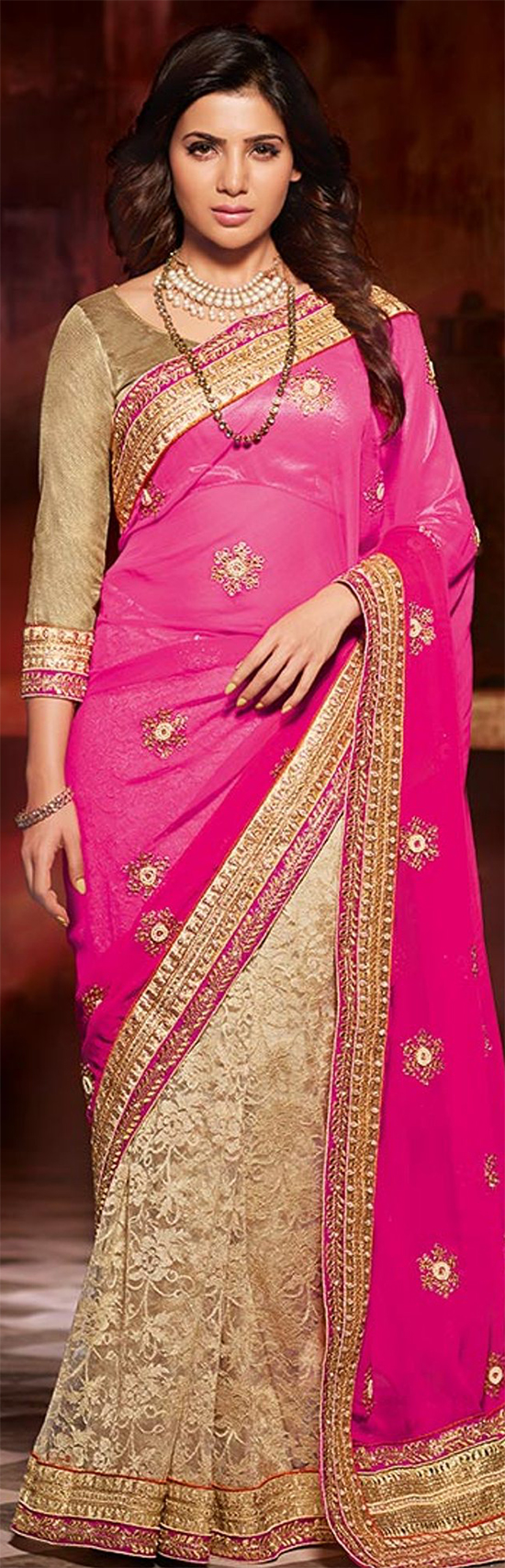Samantha In Pink And Cream Saree