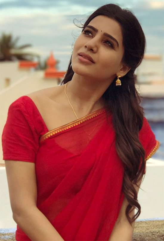 Samantha In Red Half Saree