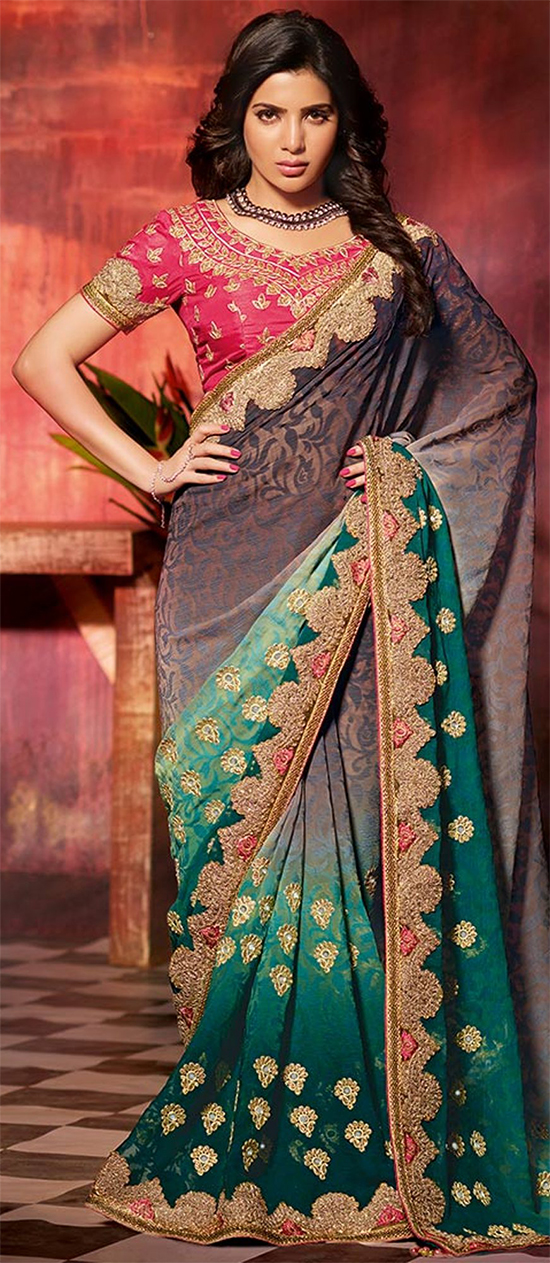 Samantha Looking Stylish In Multi Colour Shaded Saree