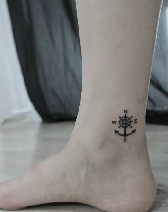 Small Compass Tattoo On Ankle