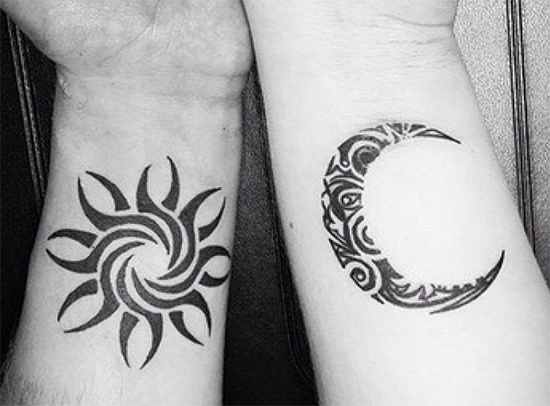Sun And Moon Tattoo On Couple Wrist