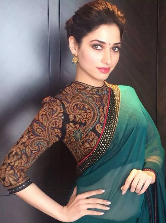 Tamannaah In Light Violet With Gold Border