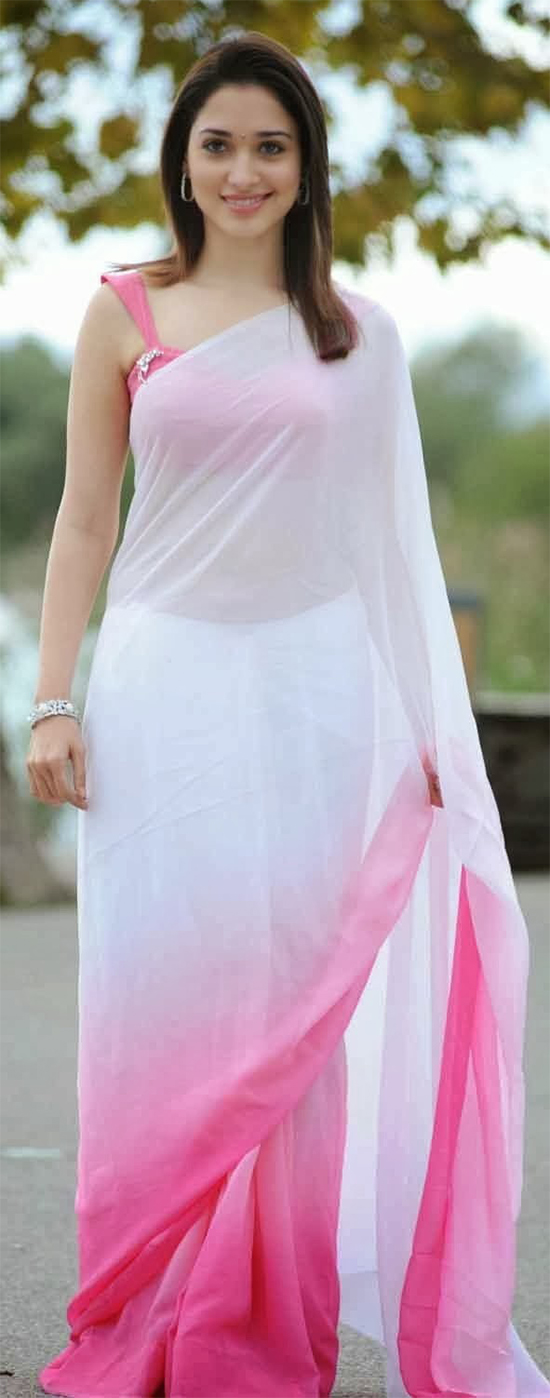 Tamannaah In White & Pink Saree