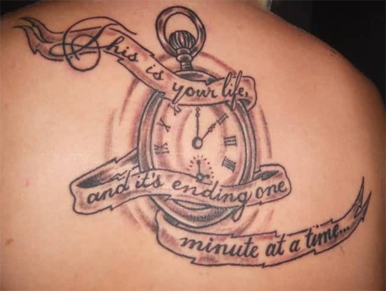 Upper Back Meaningful Clock Tattoo