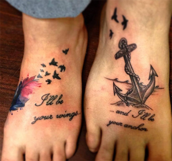 Wonderful Couple Anchor Birds Tattoo