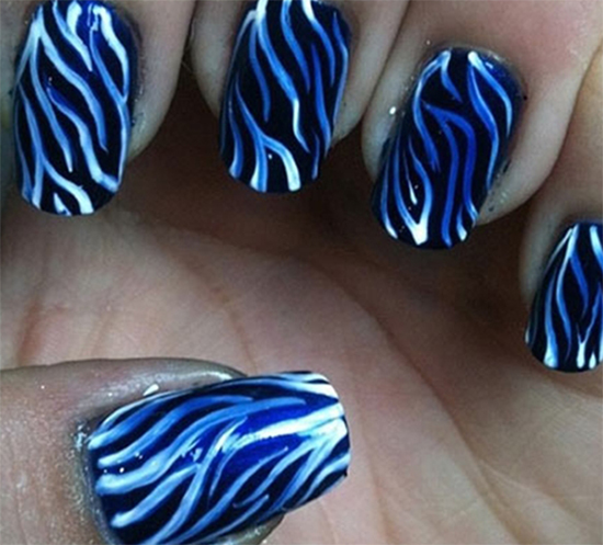 Blue And White Zebra Strips Nail Art
