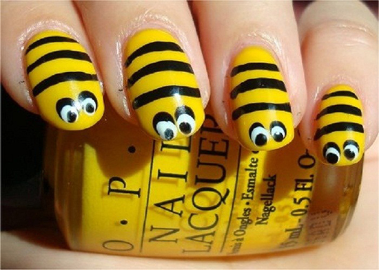Cool Yellow Black Bee Acrylic Nail Designs