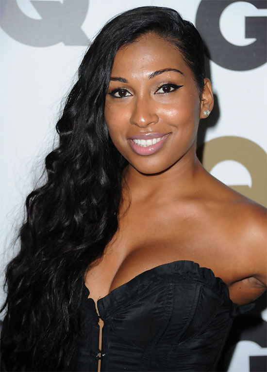 Melanie Fiona Deep Side Parting Long Black Curly Hairstyle