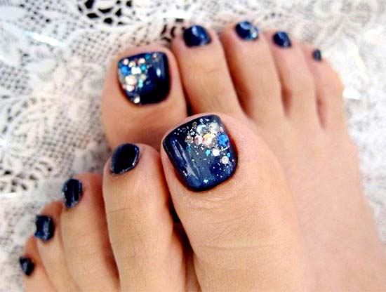 Navy Blue Wedding Toe Nail Art With Gemstones