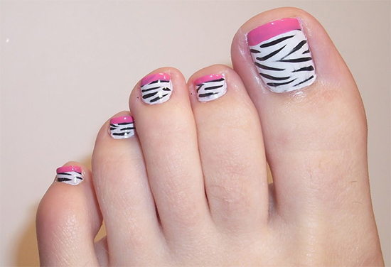 Pink Tip Zebra Print Toe Nail Art