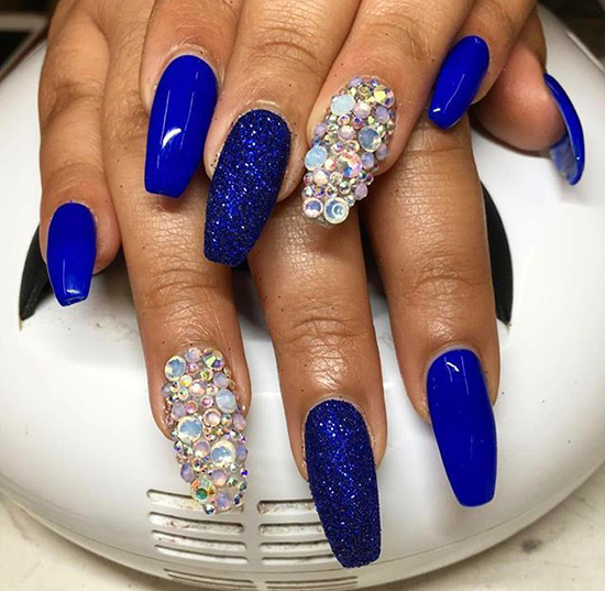 Royal Blue Glitter Crystal Nail Art