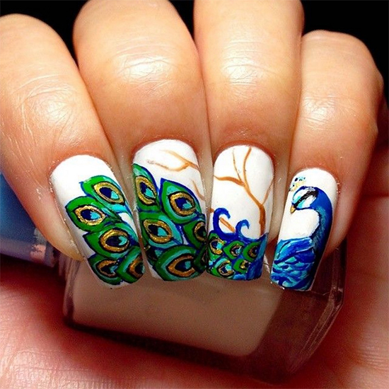 Stylish Peacock Nail Art Designs