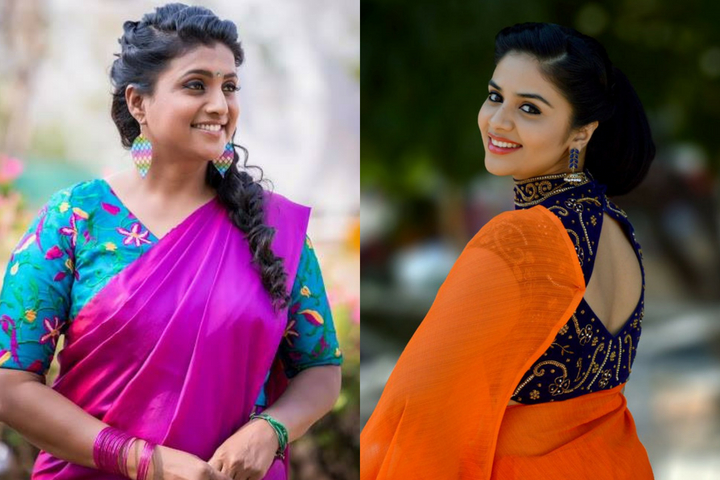 new plain saree with designer blouse